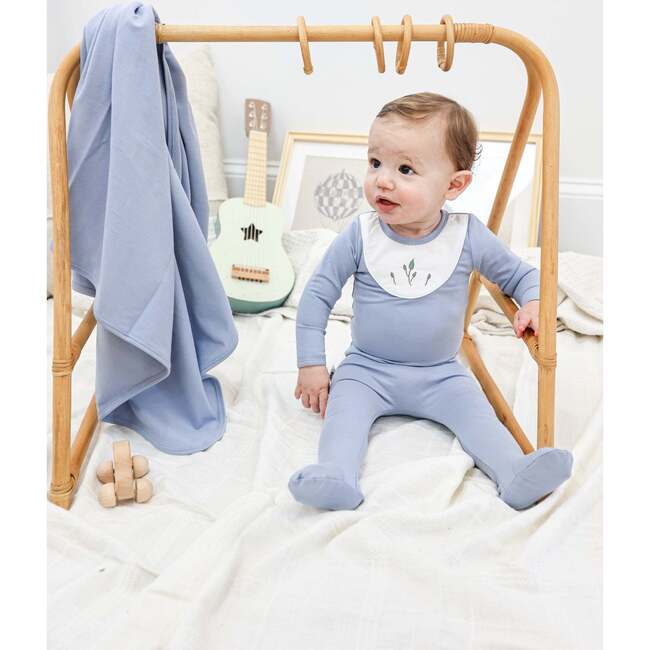 Embroidered Bib Footie and Beanie Set, Blue
