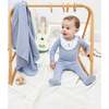 Embroidered Bib Footie and Beanie Set, Blue - Footie Pajamas - 2
