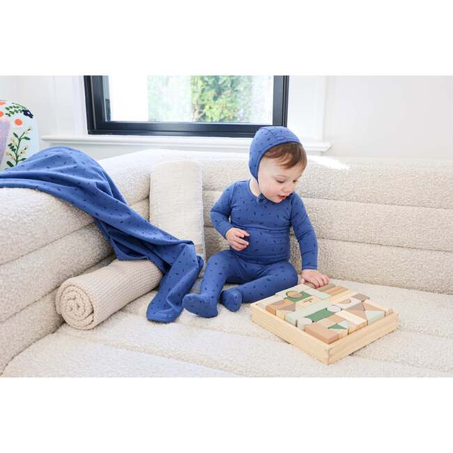 Elegant Leaves Footie and Beanie Set, Royal Blue