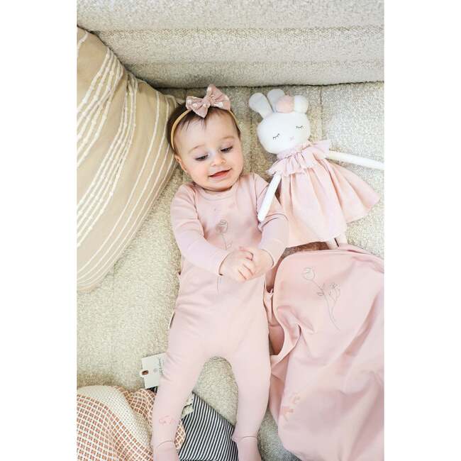 Embroidered Rose Footie and Beanie Set, Mauve