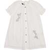 Delicate Floral Short Sleeve Dress, Ivory - Dresses - 1 - thumbnail