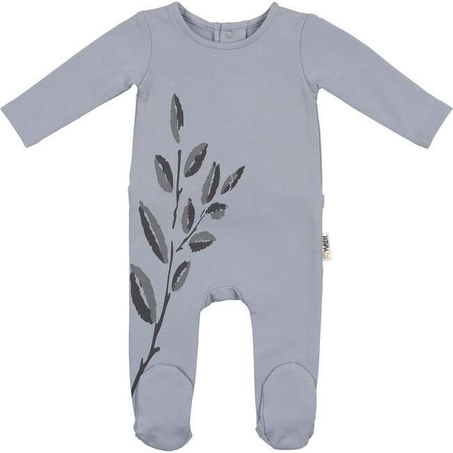 Blooming Leaves Footie and Beanie Set, Blue