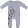 Blooming Leaves Footie and Beanie Set, Blue - Footie Pajamas - 1 - thumbnail