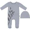 Blooming Leaves Footie, Blue - Footie Pajamas - 1 - thumbnail