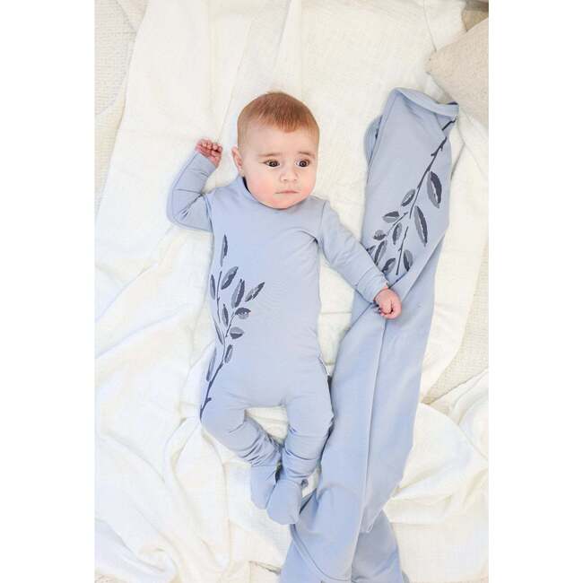 Blooming Leaves Footie and Beanie Set, Blue - Footie Pajamas - 2