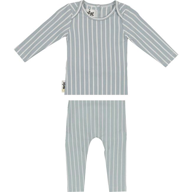 Vertical Pinstripe Loungewear Set, Powder Blue
