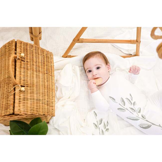 Blooming Leaves Footie and Beanie Set, Ivory - Footie Pajamas - 2