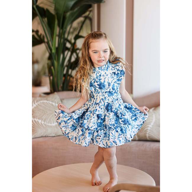 Blue Garden Short Sleeve Dress, White Blue - Dresses - 2