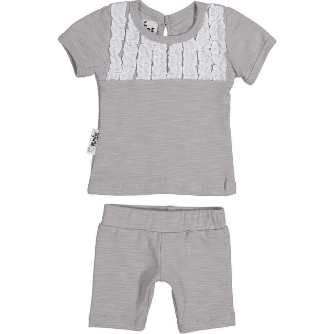 Tux Ruffle 2-Piece Top & Short Set, Grey