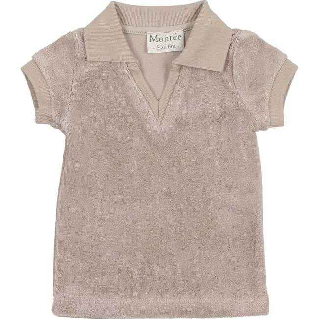 V-Neck Short Sleeve Polo Shirt, Sand