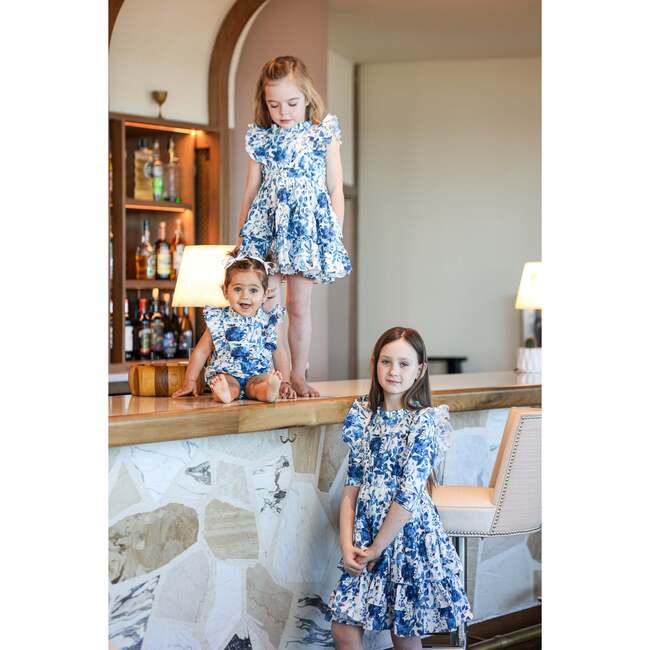 Blue Garden Short Sleeve Dress, White Blue - Dresses - 3