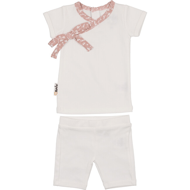Speckled Wrap Top & Short Set, White & Mauve
