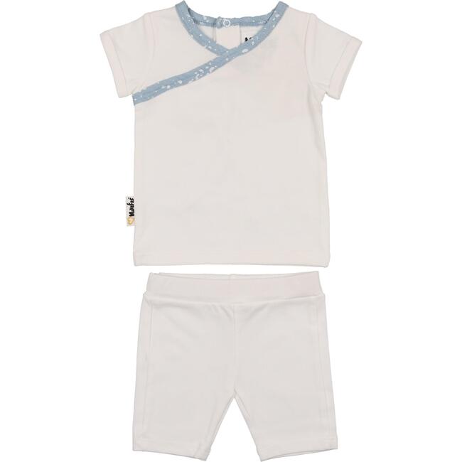 Speckled Wrap Top & Short Set, White & Powder Blue