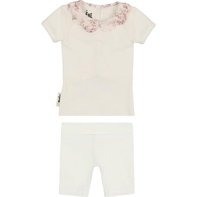 Scalloped Collar 2-Piece Set, White & Blush