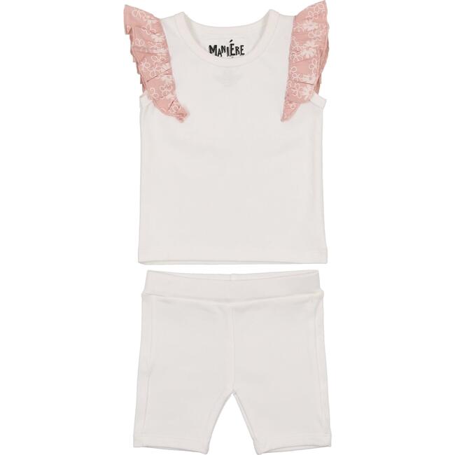 Shoulder Ruffle Top & Short Set, White