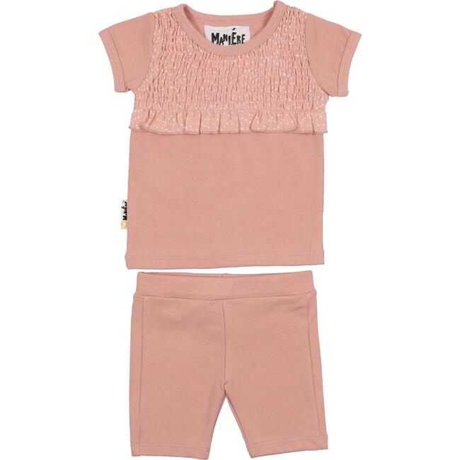 Speckled Smocked Top & Short Set, Salmon