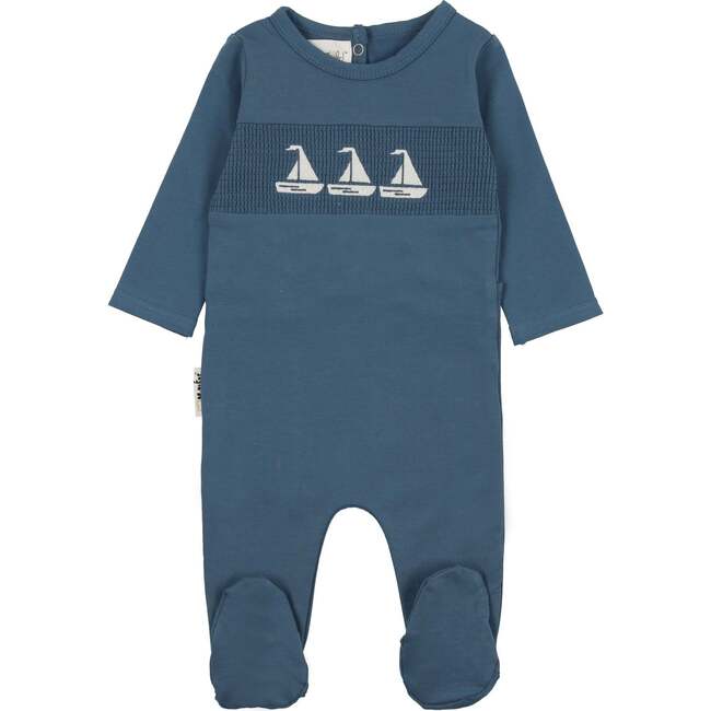 Smocked Sail Boat Footie, Ocean Blue