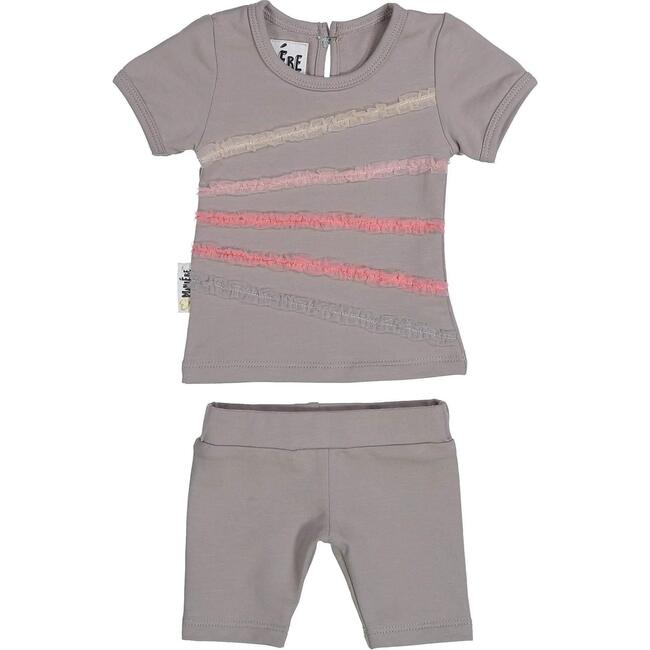 Rainbow Tulle 2-Piece Top & Short Set, Grey
