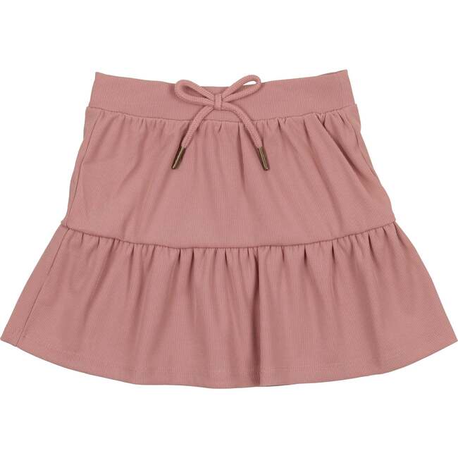 Ribbed Berry Tired Ruffle Hem Short Skirt, Mauve