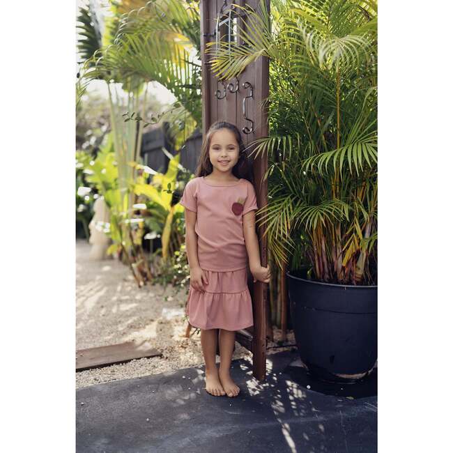 Ribbed Berry Tired Ruffle Hem Short Skirt, Mauve