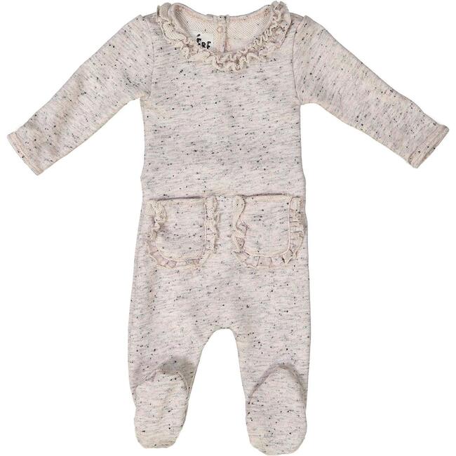 Ruffle Pocket French Terry Footie, Light Pink - Footie Pajamas - 1