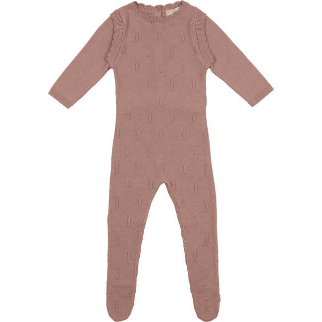 Honeycomb Knit Scallop Footie, Salmon