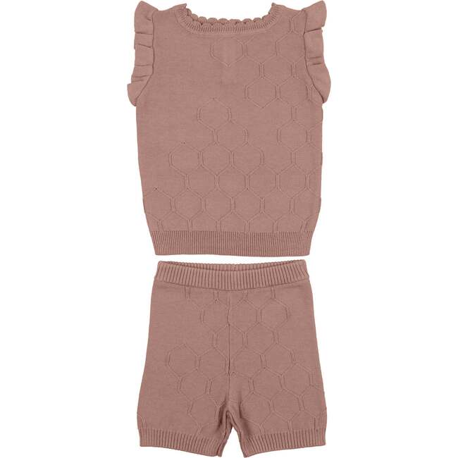 Honeycomb Knit Scallop 2-Piece Top & Short Set, Salmon