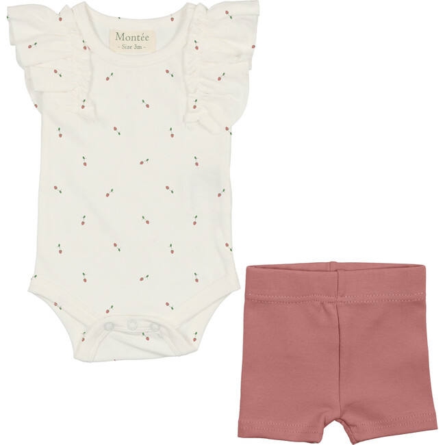 Ruffle Onesie & Short Set, Strawberry & Mauve