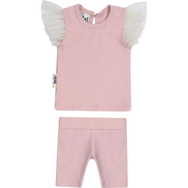 Glitter Mesh 2-Piece Top & Short Set, Mauve
