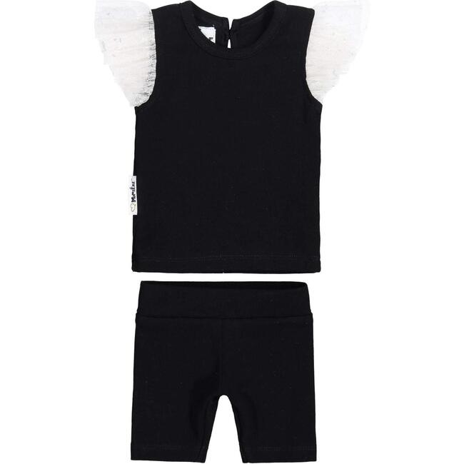 Glitter Mesh 2-Piece Top & Short Set, Black