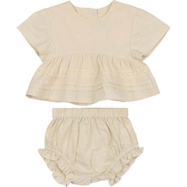 Girls Pleats-N-Tiers Top & Short Set, Cream