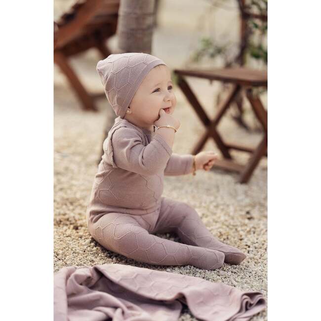 Honeycomb Knit Scallop Footie, Mauve