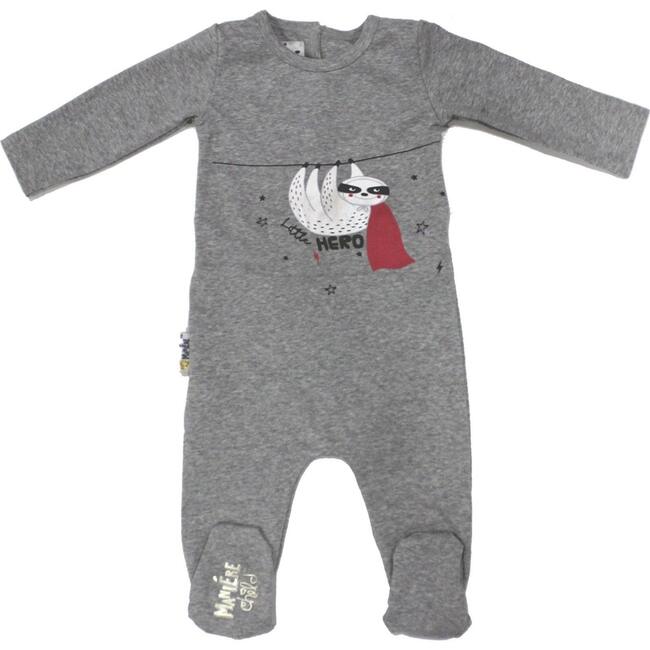 Little Hero Racoon Print Cotton Footie, Grey