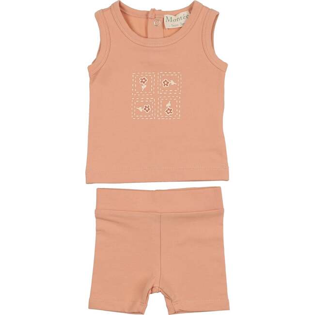 Girls Boxy Belt Bag Sleeveless Tee & Short Set, Coral