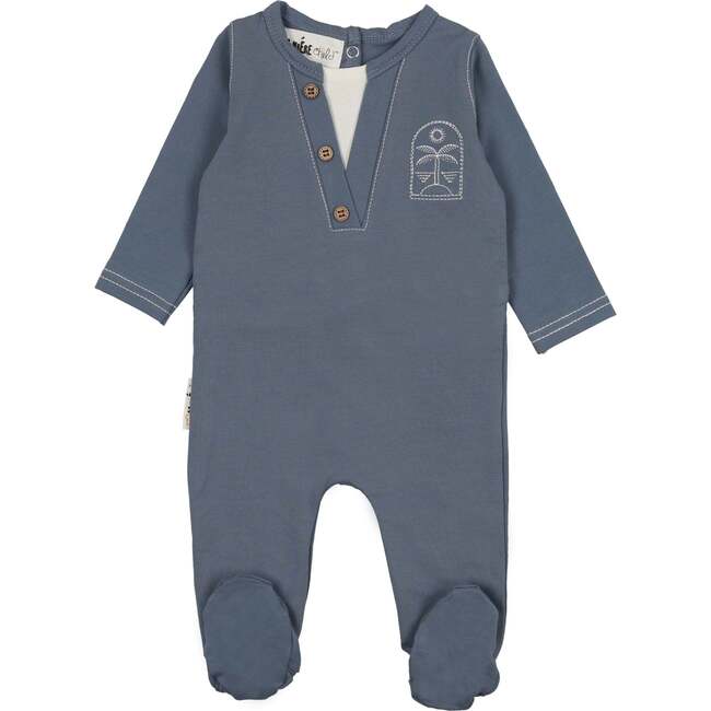 Island Print Henley Footie, Ocean Blue