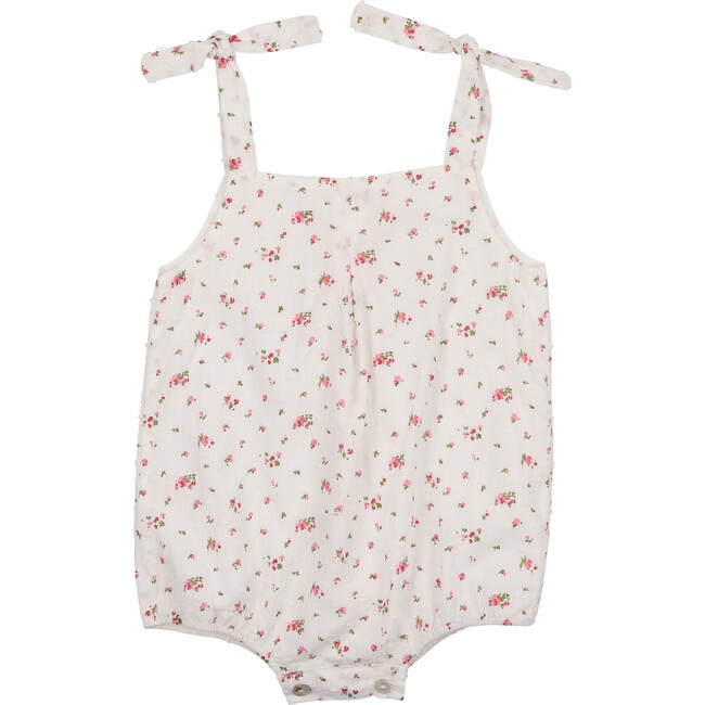 Girls Clip Dot Floral Romper, White - Onesies - 1
