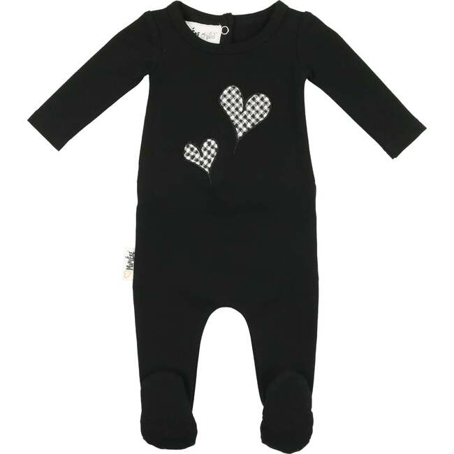 Gingham Hearts Footie, Black