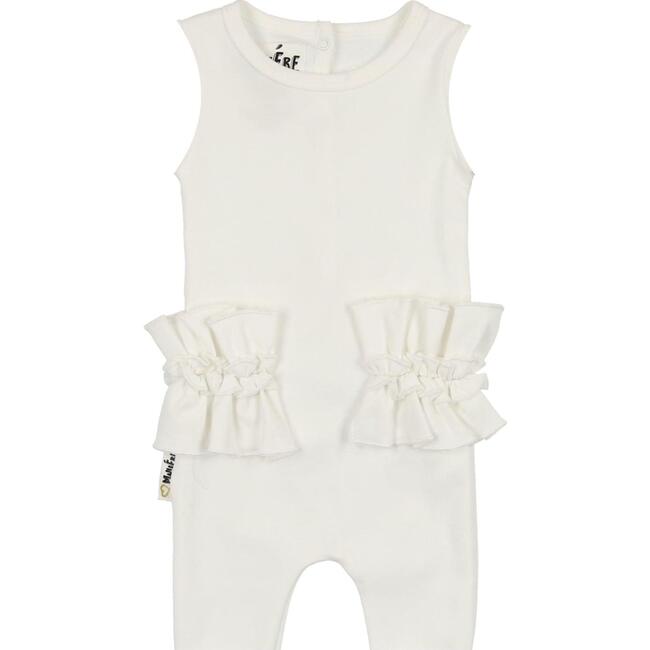 Frilled Waist Romper, White