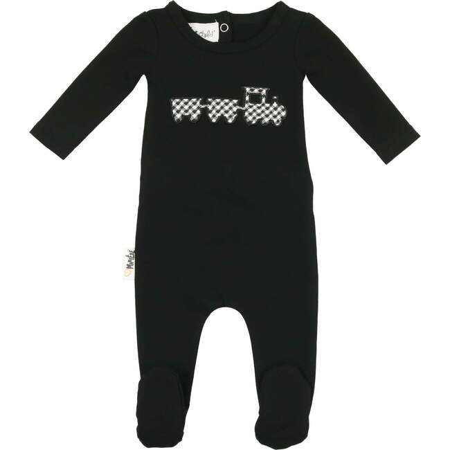 Gingham Train Footie, Black - Footie Pajamas - 1