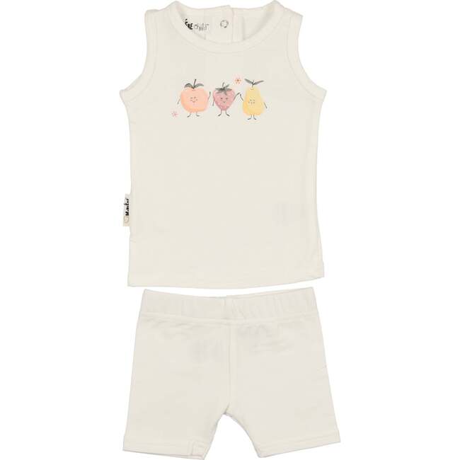 Fruity Friends Print 2-Piece Tank & Short Set, White