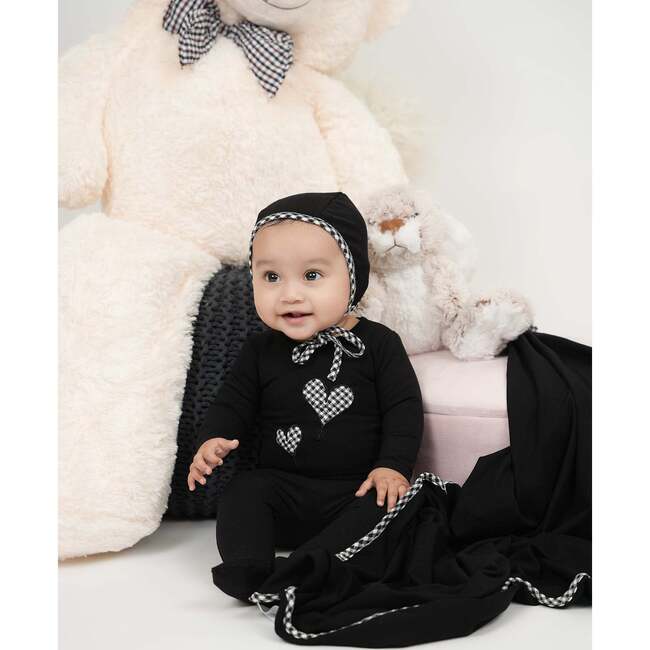 Gingham Hearts Footie, Black