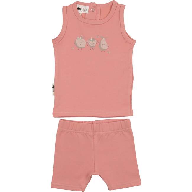 Fruity Friends Print 2-Piece Tank & Short Set, Coral