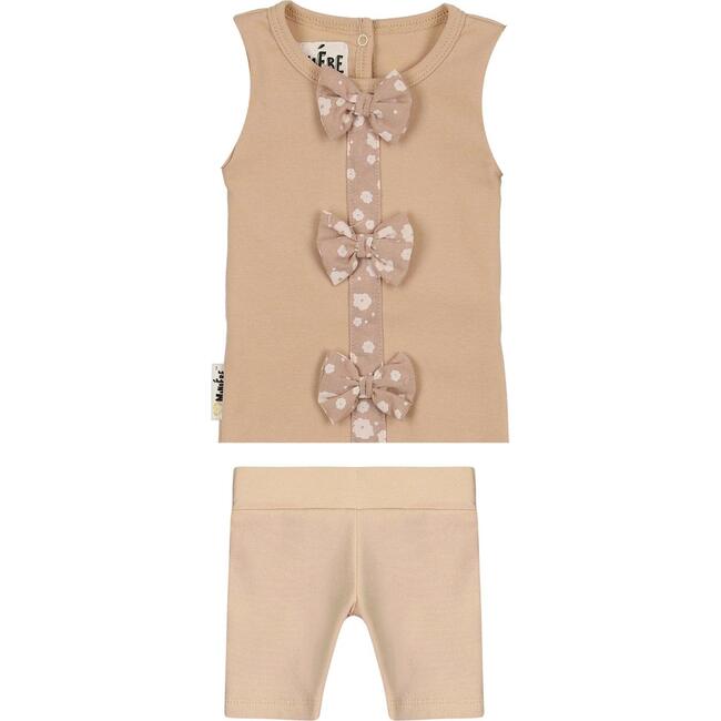 Floral Bow 2-Piece Sleeveless Top & Short Set, Sand