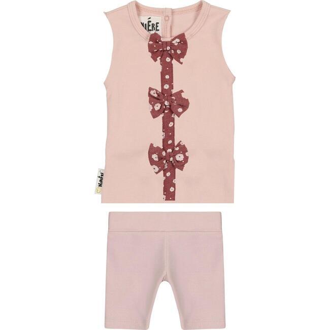 Floral Bow 2-Piece Sleeveless Top & Short Set, Blush Pink
