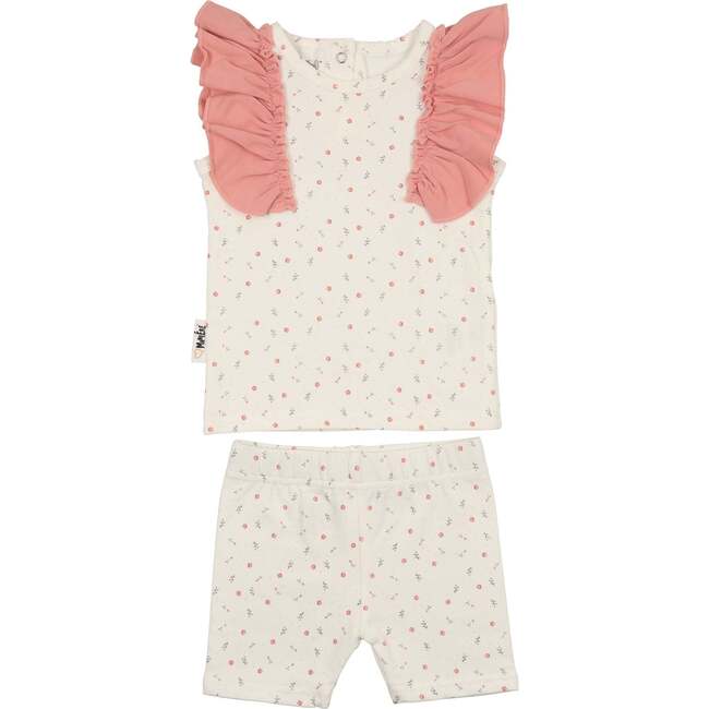 Petals & Polka Dots 2-Piece Top & Short Set, White
