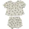 Girls Smocked Floral Top & Short Set, White - Mixed Apparel Set - 1 - thumbnail