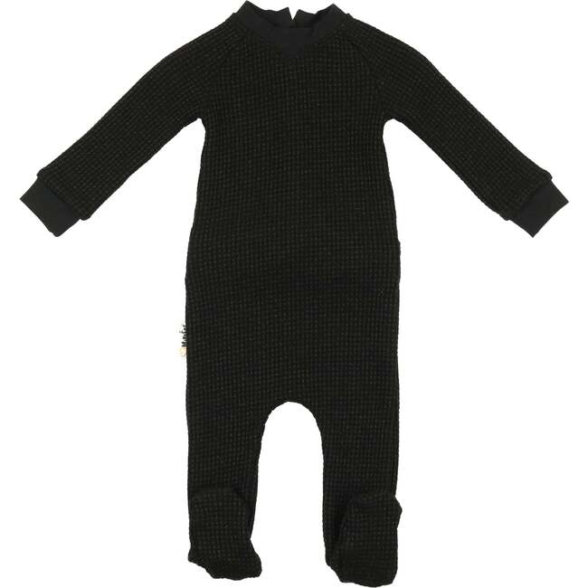 Girls Shimmer Waffle Footie, Black