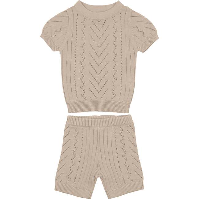 Girls Pretty Pointelle 2-Piece Top & Short Set, Sand