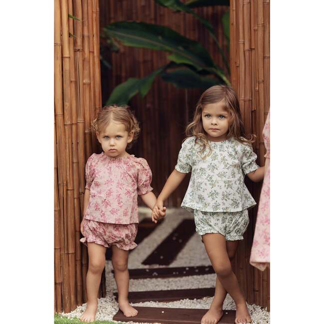 Girls Smocked Floral Top & Short Set, White - Mixed Apparel Set - 4