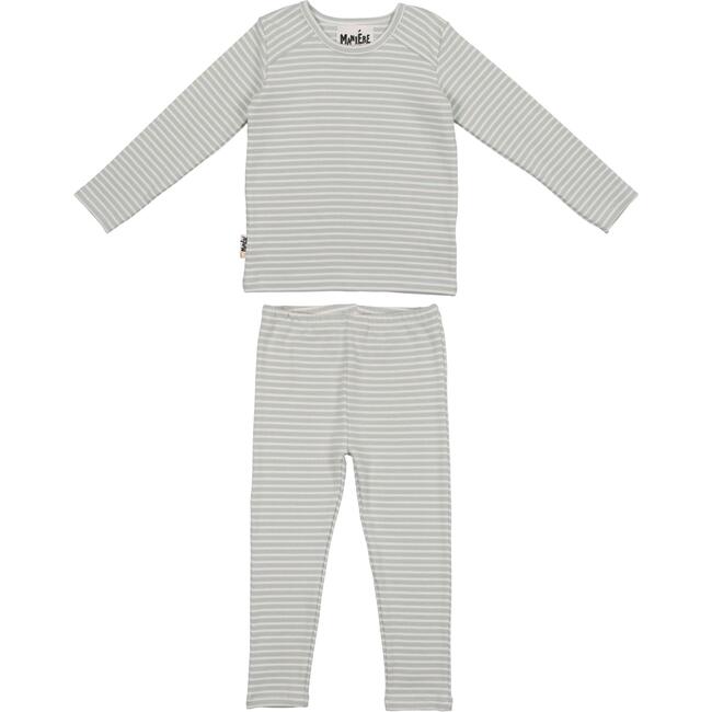Directional Striped Raglan Sleeve Top & Pant Set, Sage
